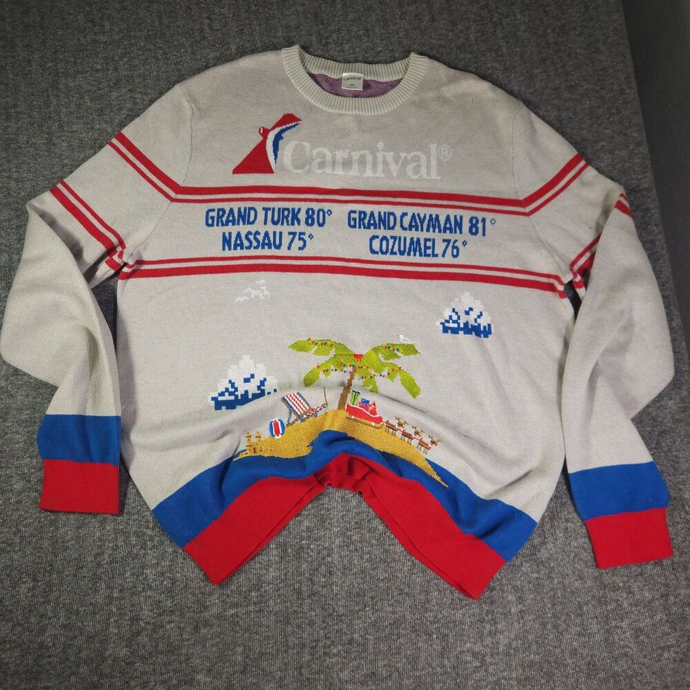 Carnival Cruise Beach-Themed Ugly Christmas Sweater Light Gray 2XL